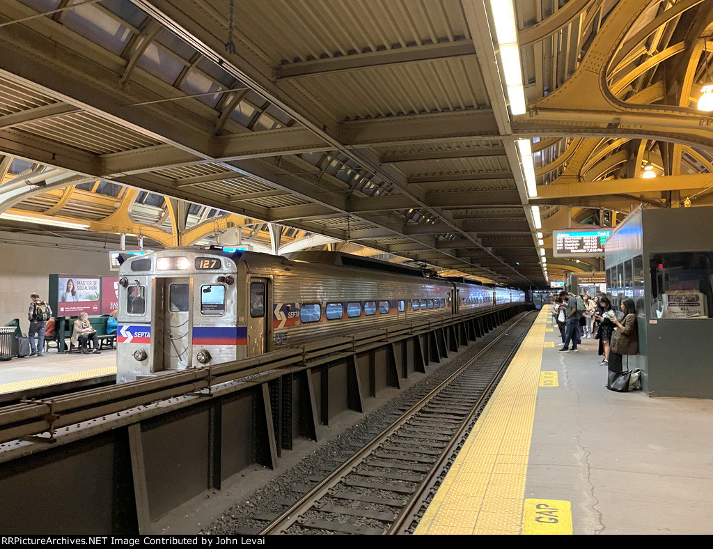 A Silverliner IV Set on a Doylestown bound train pauses at 30th St Station